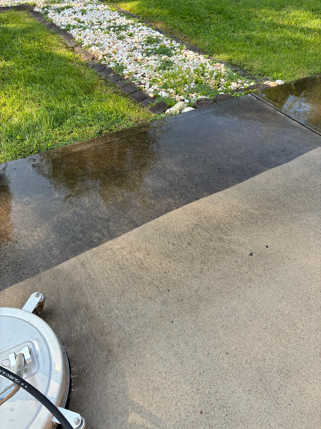 Concrete driveway after pressure washing